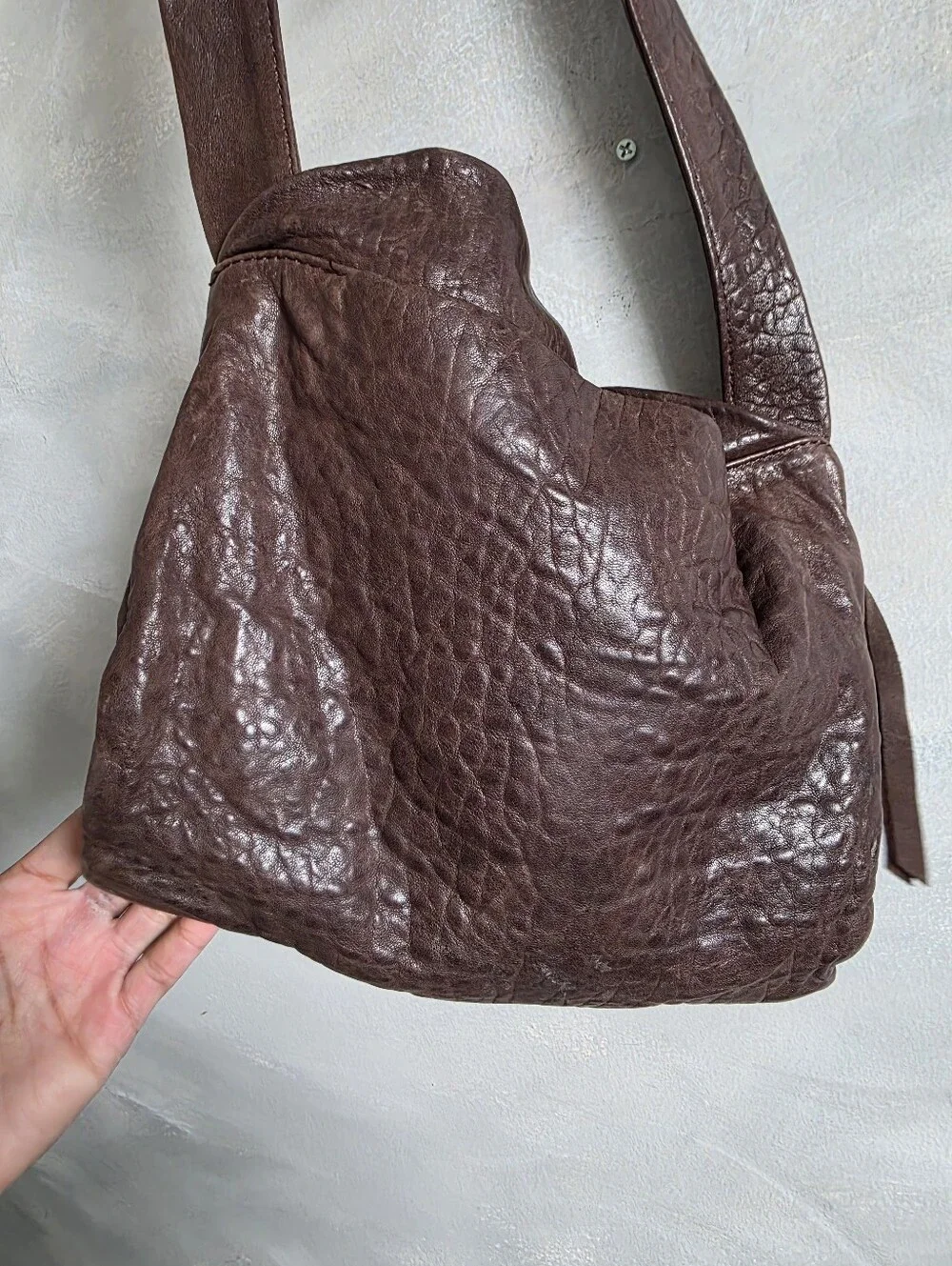Daniella Lehavi Chocolate Brown Texture Leather Top Handle Crossbody Slouchy Bag